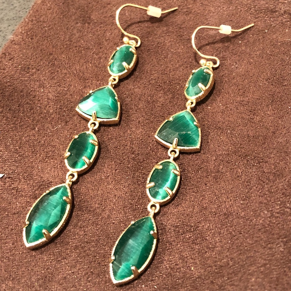 Green crystal and gold earrings